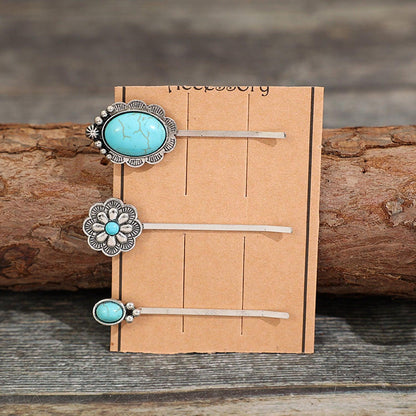 3 PCS/Set Artificial Turquoise Hair Pins Carauana Store