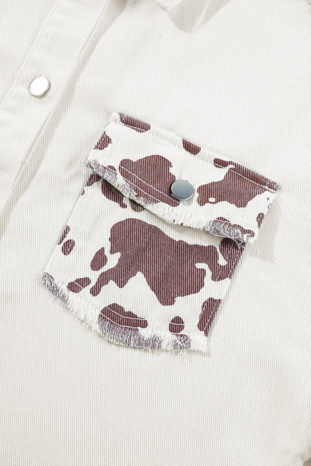 Raw Hem Animal Print Long Sleeve Denim Jacket Carauana Store