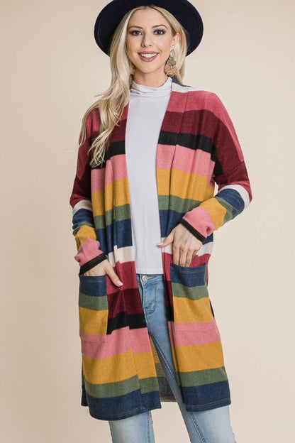 BOMBOM Color Block Striped Open Front Cardigan Carauana Store