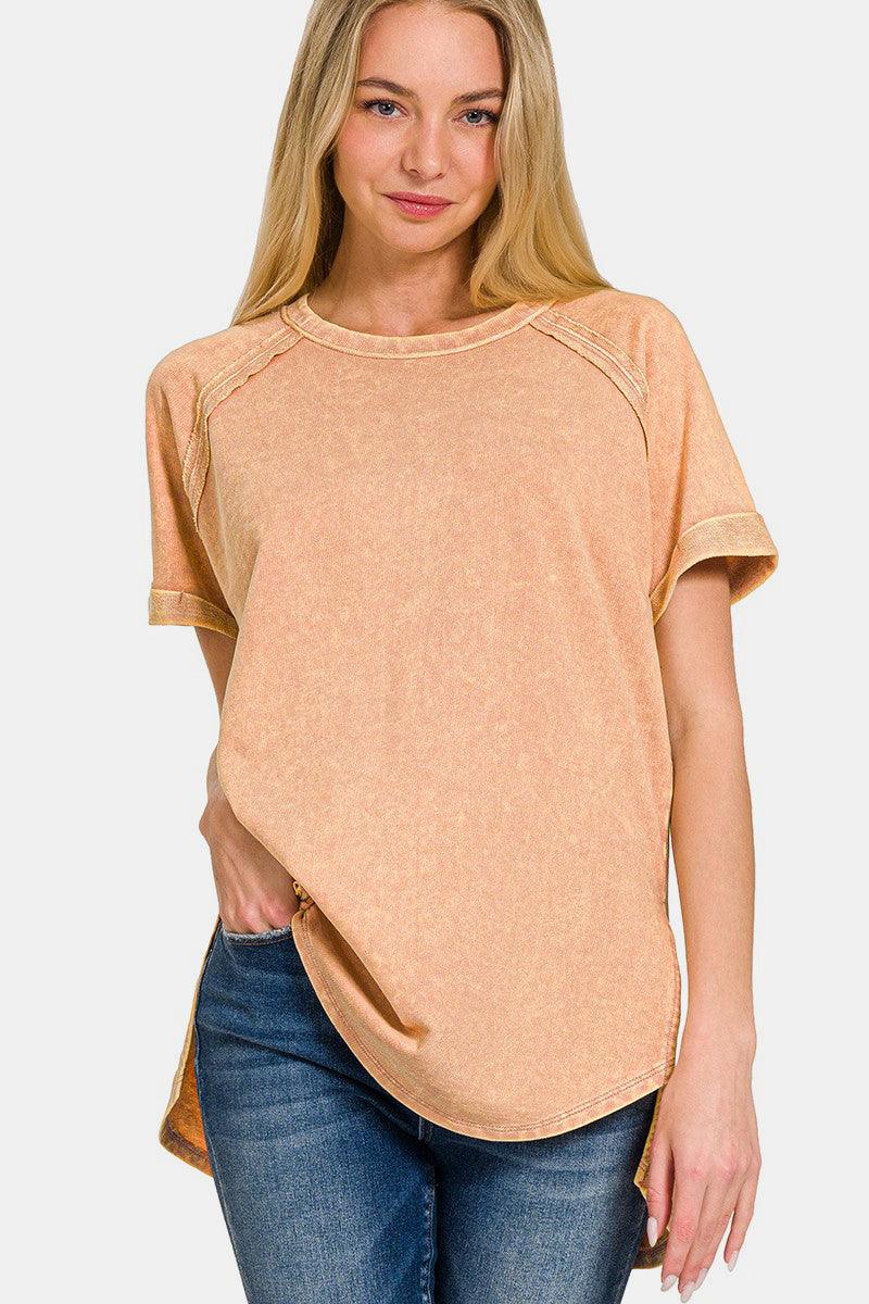 Zenana Heathered Round Neck Short Sleeve Top Carauana Store