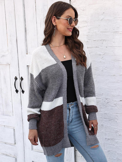 Color Block Open Front Cardigan Carauana Store