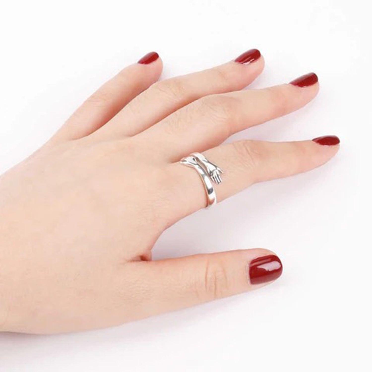 Hug Shape 925 Sterling Silver Bypass Ring Carauana Store