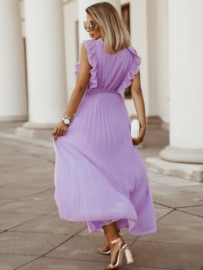 Tied Surplice Cap Sleeve Pleated Dress Carauana Store