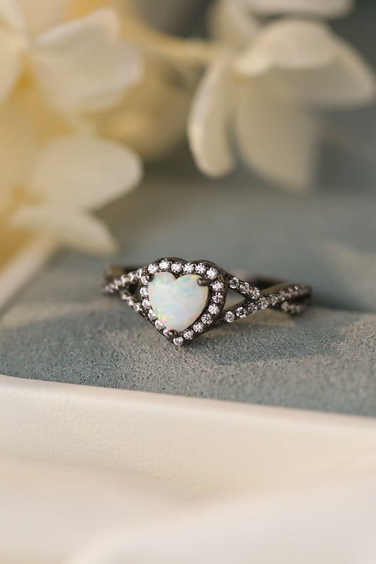 Opal Heart Black Gold-Plated Ring Carauana Store