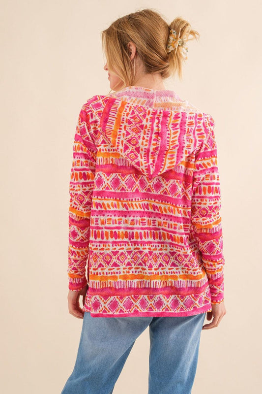 And The Why Full Size Printed Thermal Hooded Open Front Cardigan Carauana Store