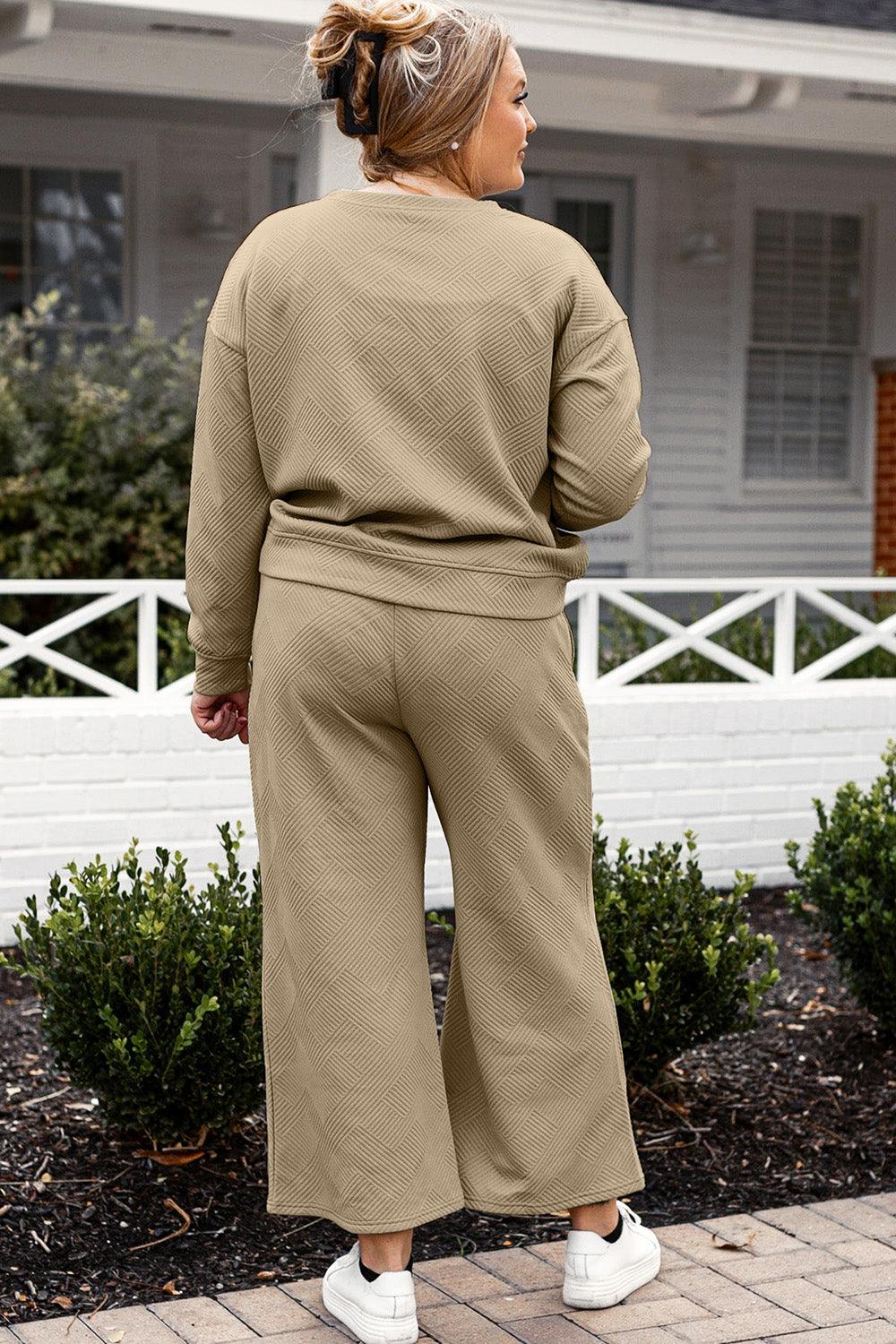 Double Take Full Size Textured Long Sleeve Top and Drawstring Pants Set Carauana Store