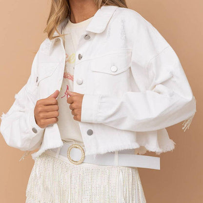 Distressed Raw Hem Dropped Shoulder Denim Jacket CaRaUaNa Fashion