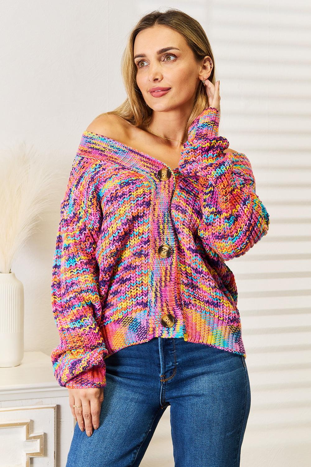 Angel Wings Woven Right V-Neck Long Sleeve Cardigan Carauana Store