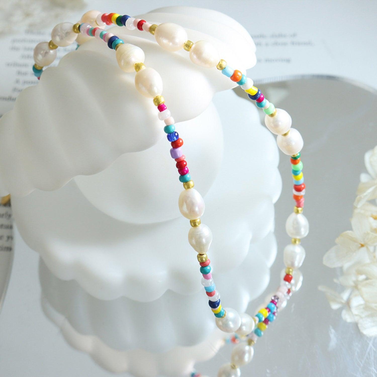 Freshwater Pearl Titanium Steel Bead Necklace Carauana Store