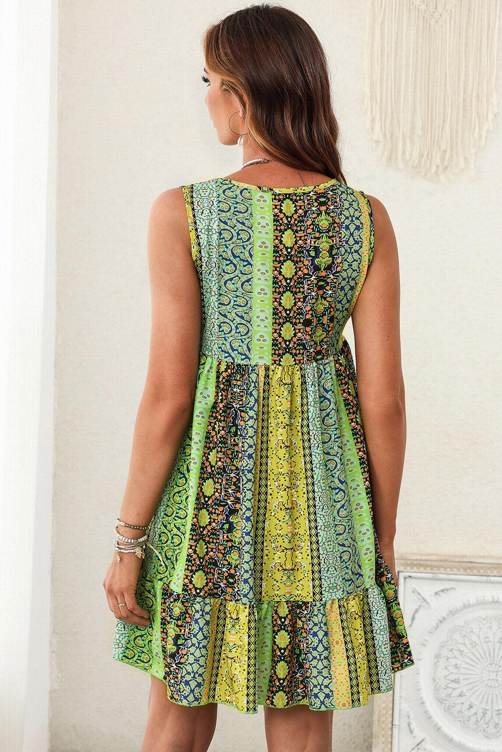 Printed V-Neck Mini Dress Carauana Store