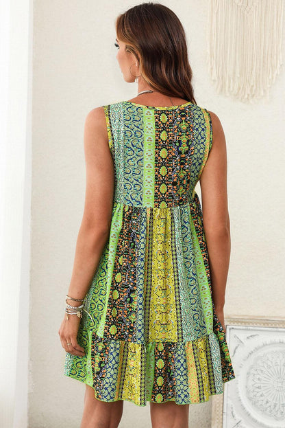 Printed V-Neck Mini Dress Carauana Store