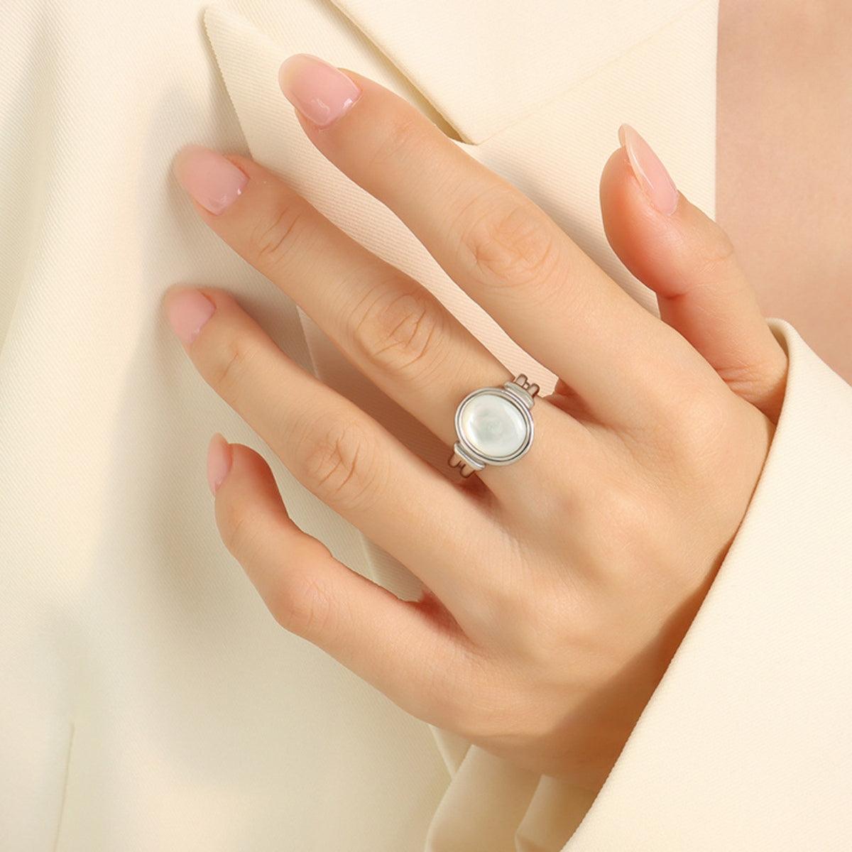 Titanium Steel White Sea Shell Ring CaRaUaNa Fashion