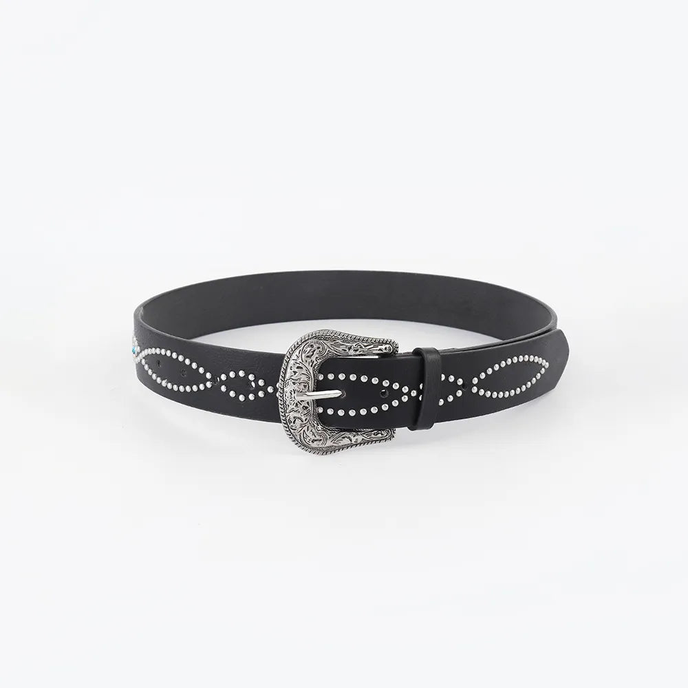 PU Leather Rhinestone Belt CaRaUaNa Fashion
