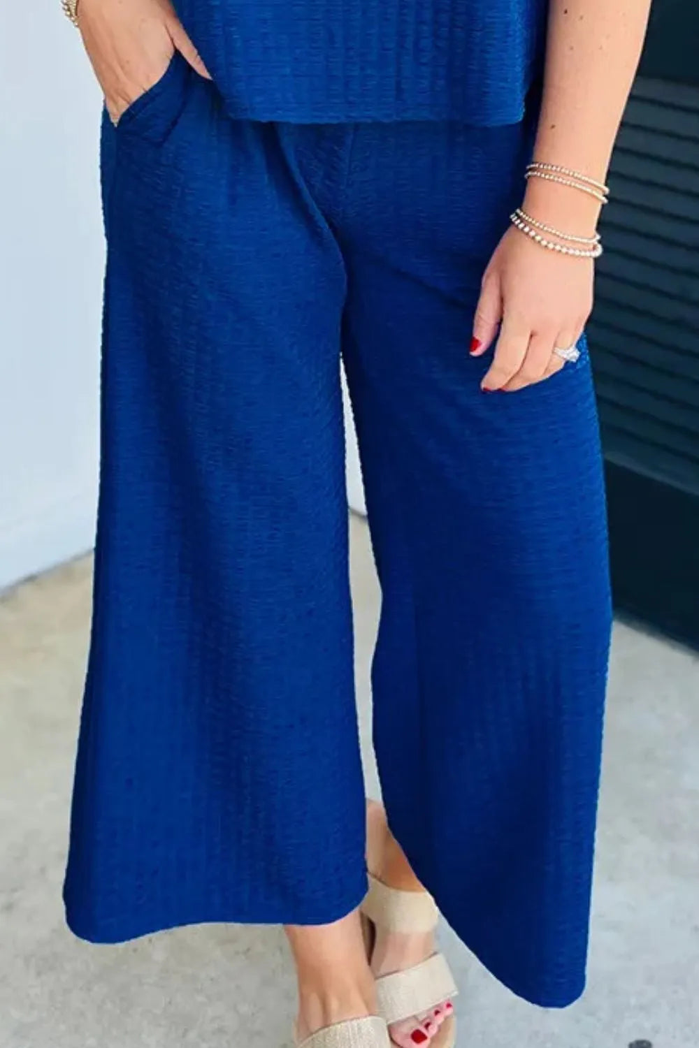 Round Neck Cap Sleeve Top and Pants Set Carauana Store