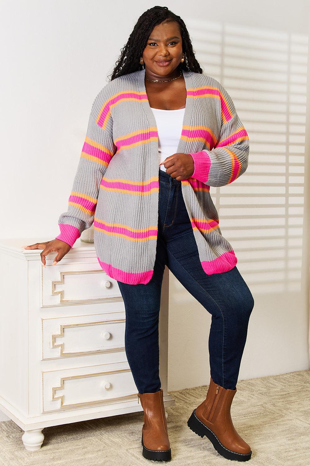 Woven Right Ribbed Long Sleeve Cardigan Carauana Store