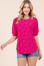 BOMBOM Textured Floral Pattern Top Carauana Store