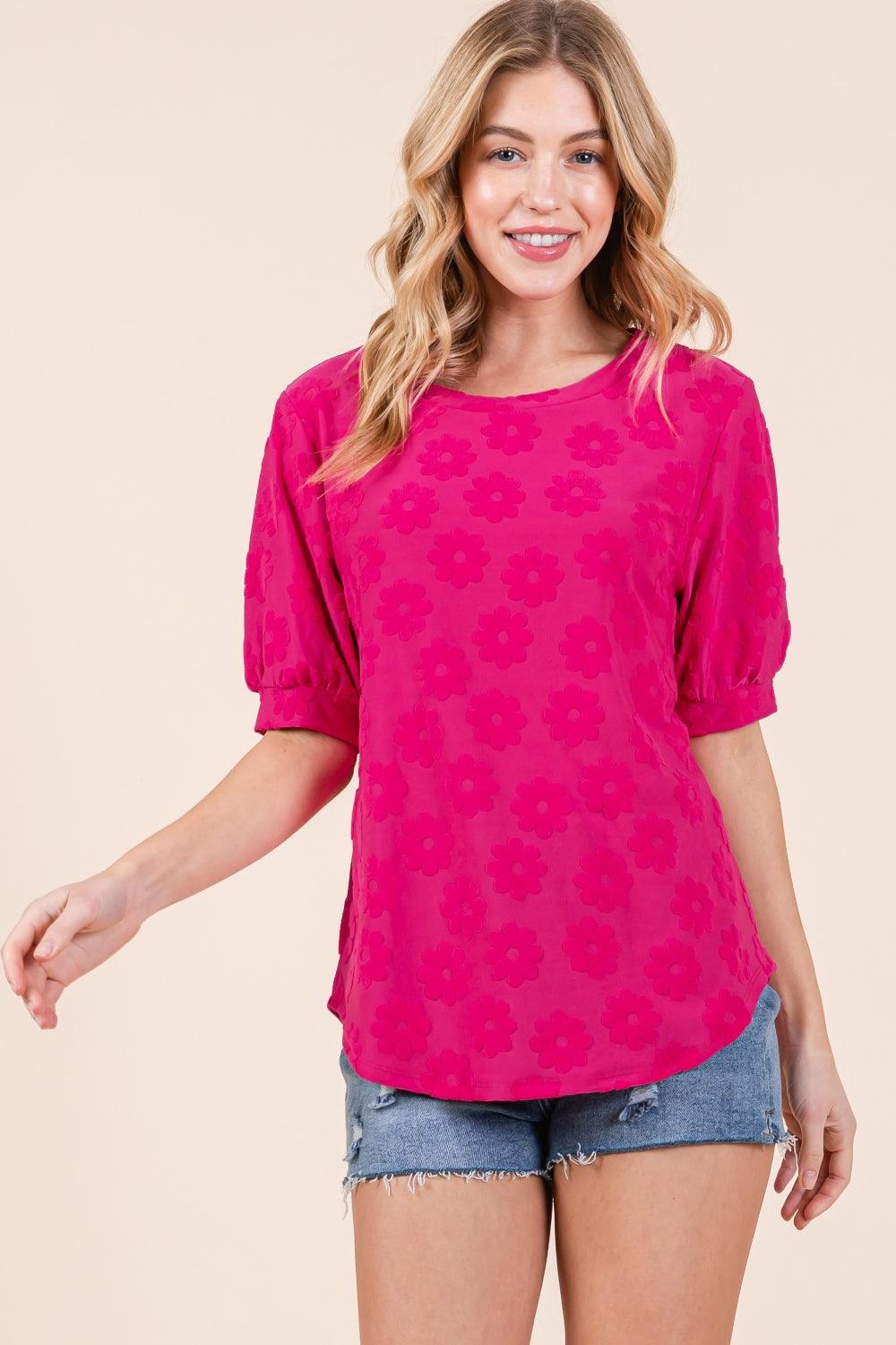 BOMBOM Textured Floral Pattern Top Carauana Store