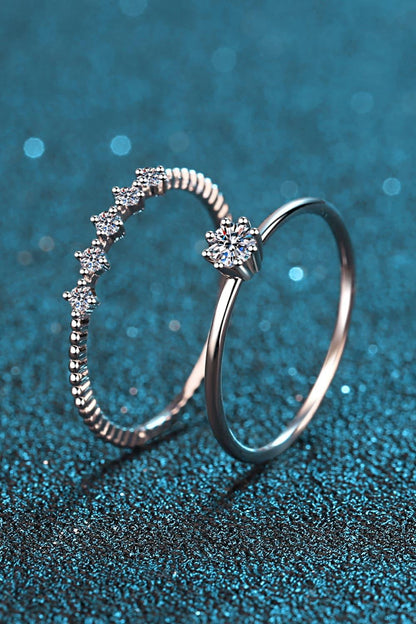 Moissanite 925 Sterling Silver Two-Piece Ring Set Carauana Store