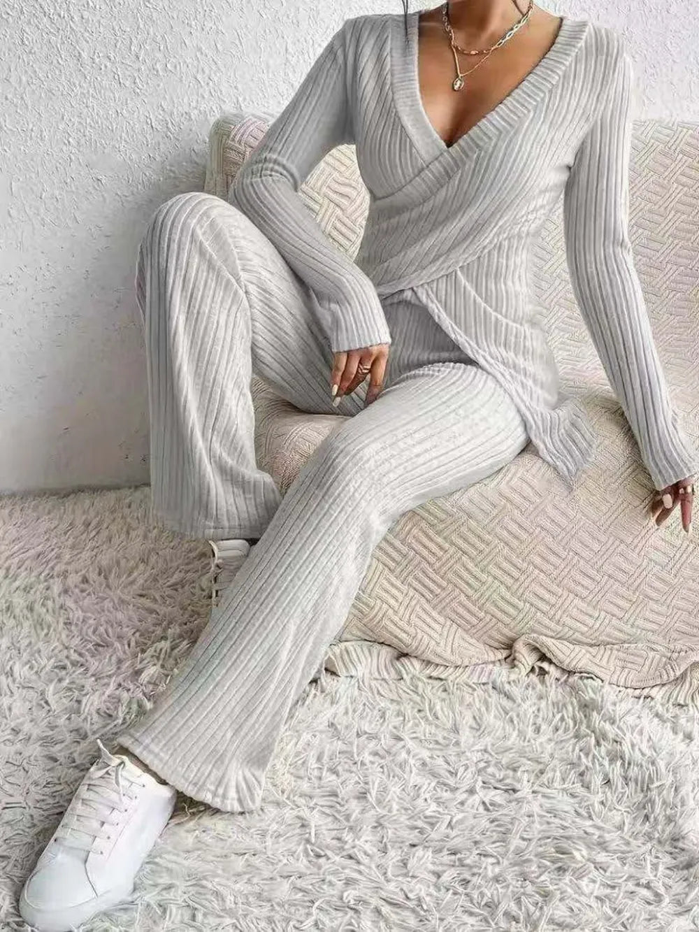 Surplice Long Sleeve Top and Pants Set Carauana Store