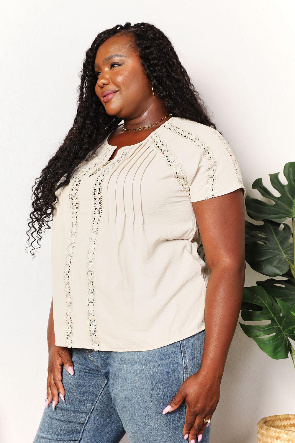 Double Take Crochet Buttoned Short Sleeves Top Carauana Store