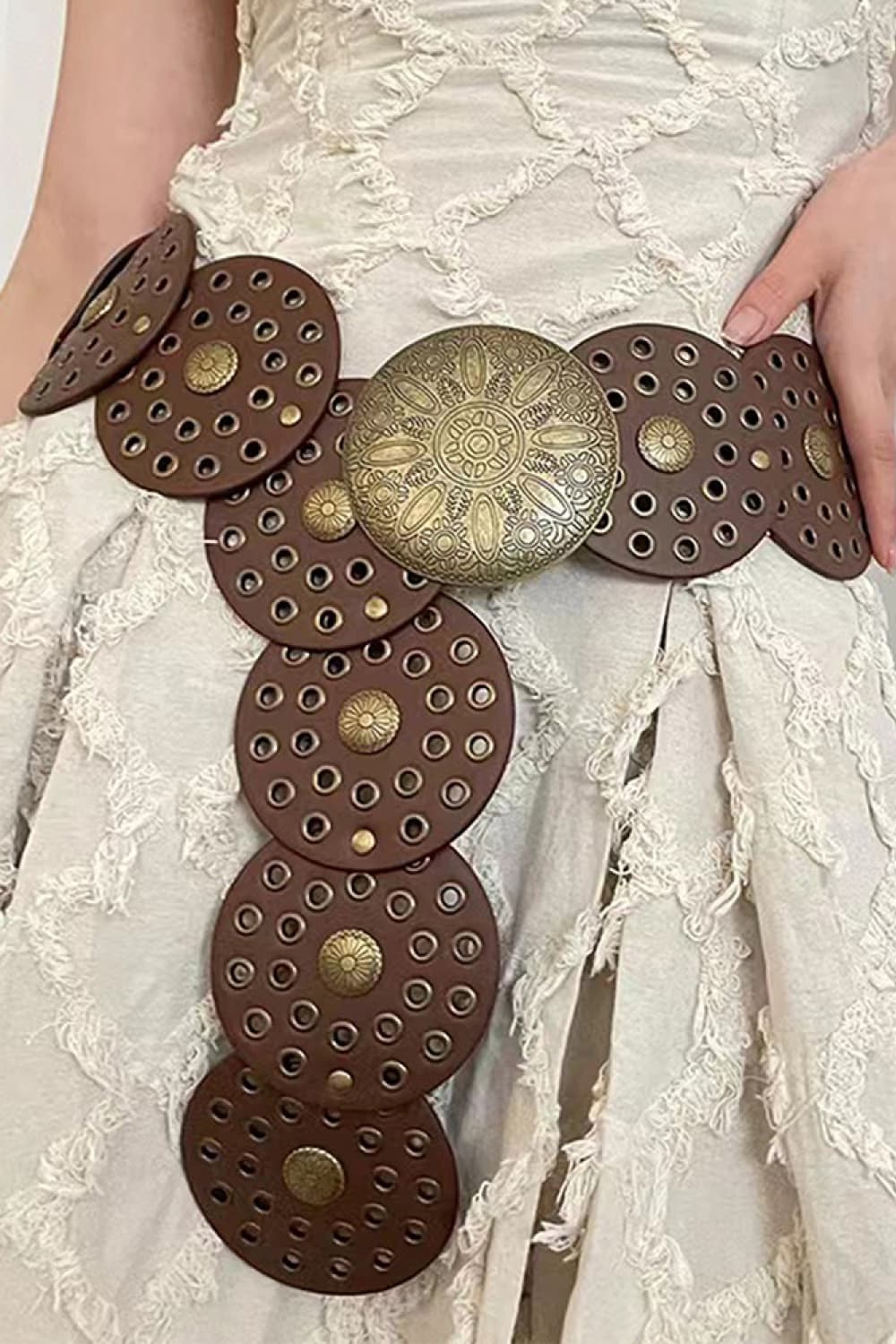 Zinc Alloy PU Disc Belt CaRaUaNa Fashion