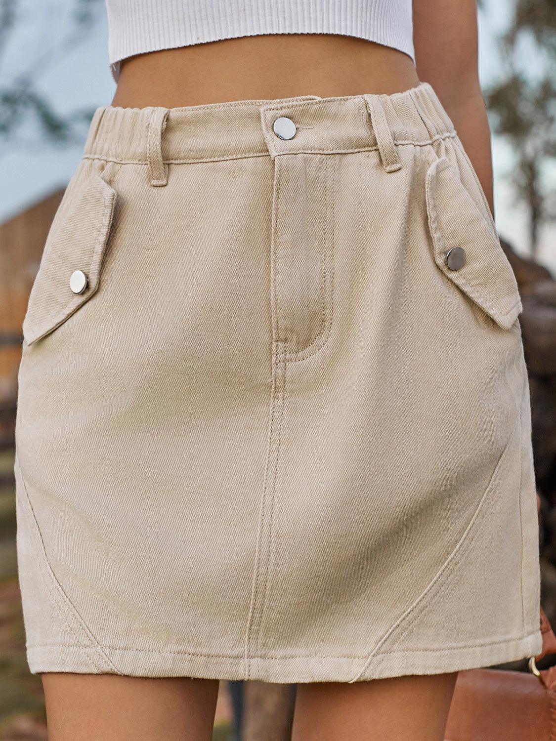 Pocketed Buttoned Mini Denim Skirt Carauana Store