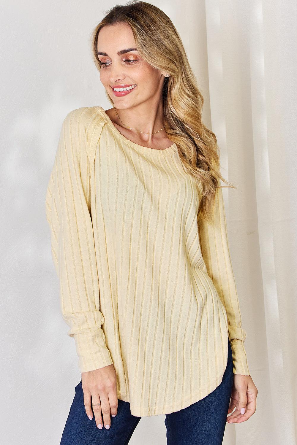 Basic Bae Full Size Ribbed Round Neck Slit T-Shirt Carauana Store