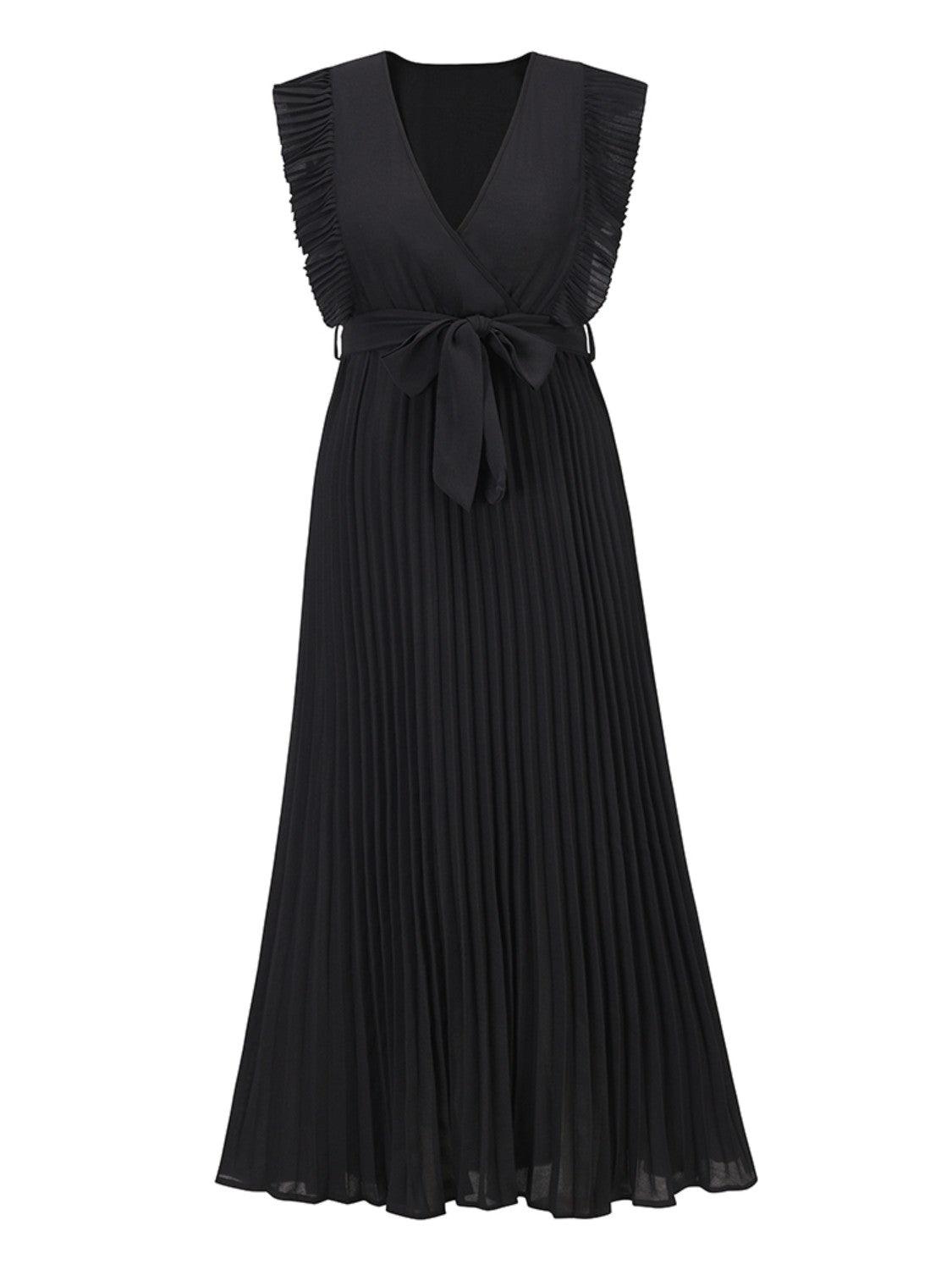 Tied Surplice Cap Sleeve Pleated Dress Carauana Store