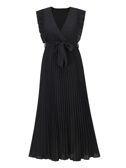 Tied Surplice Cap Sleeve Pleated Dress Carauana Store