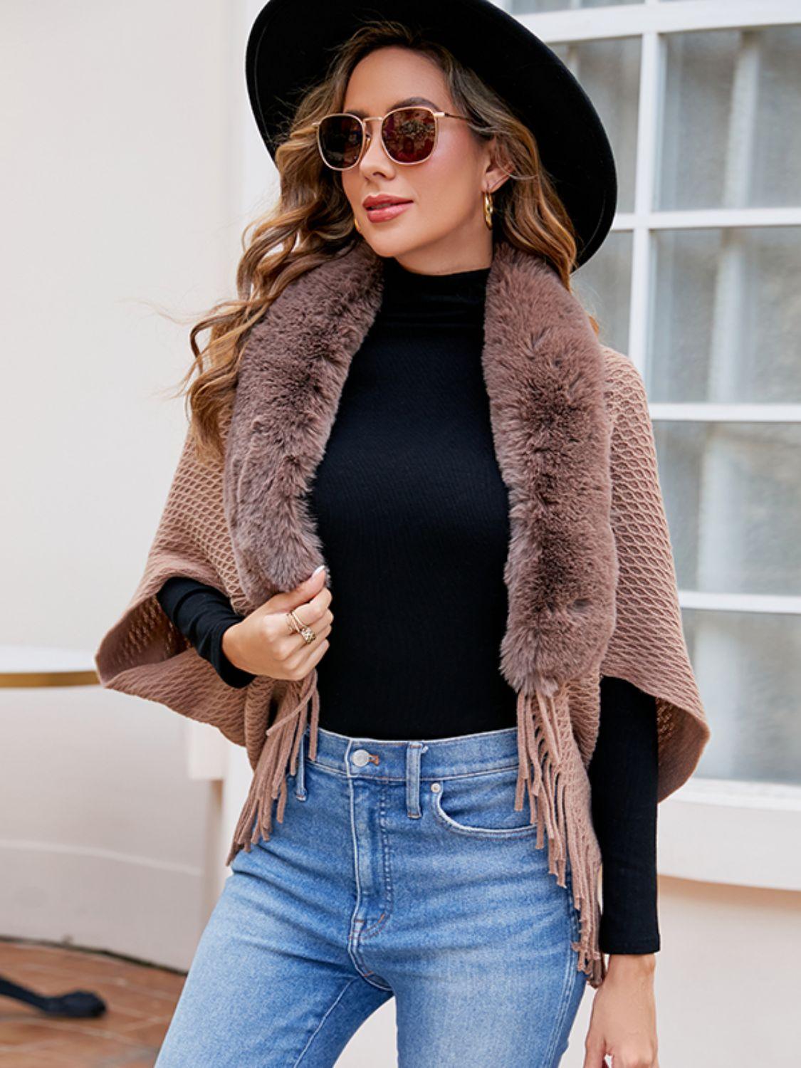 Open Front Fringe Hem Poncho Carauana Store