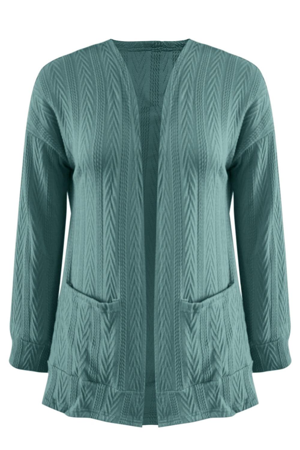 Full Size Textured Open Front Long Sleeve Cardigan Carauana Store