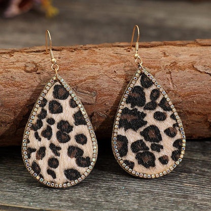 Zircon PU Leopard Teardrop Earrings Carauana Store