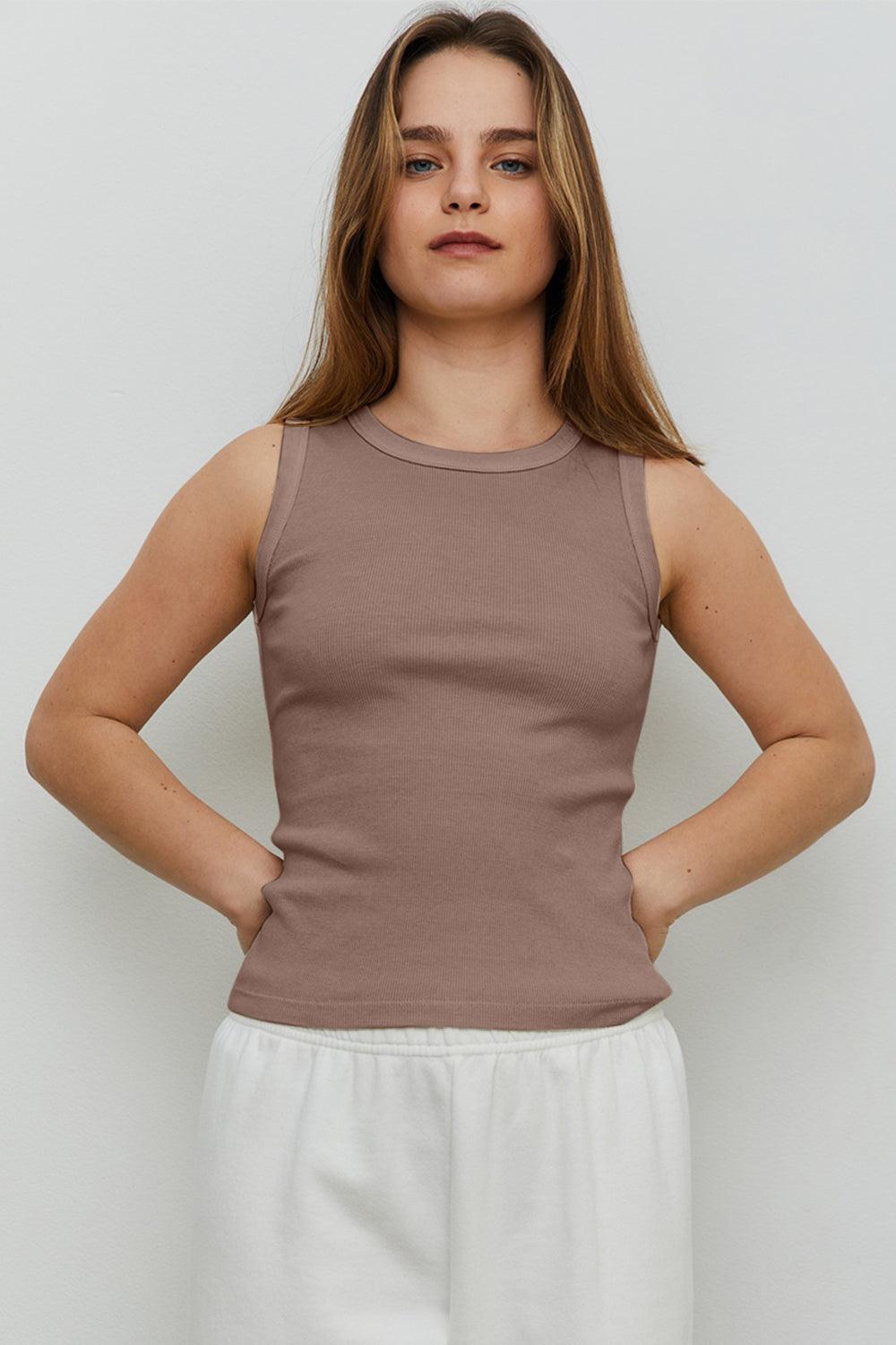 THE BLANK LAB Round Neck Ribbed Cropped Tank Carauana Store