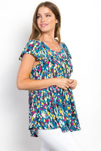 Be Stage Printed Ruffle Sleeve Top Carauana Store