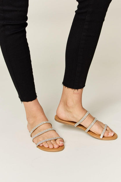 WILD DIVA Rhinestone Three-Strap Flat Sandals Carauana Store