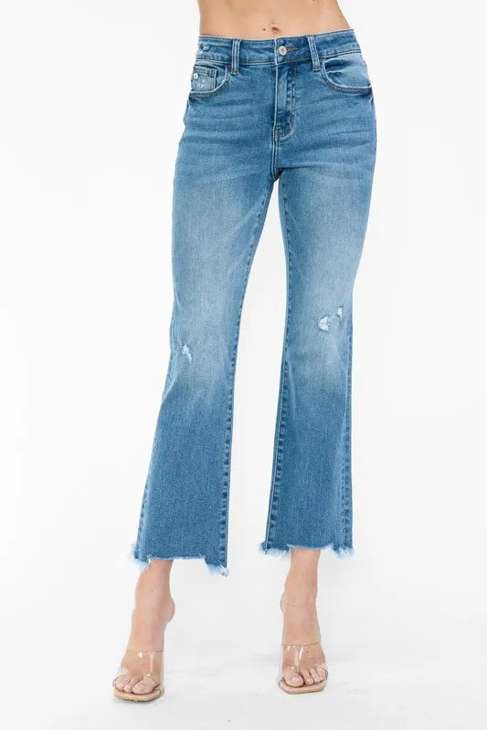 bytos Raw Hem Distressed Mid Rise Crop Jeans CaRaUaNa Fashion