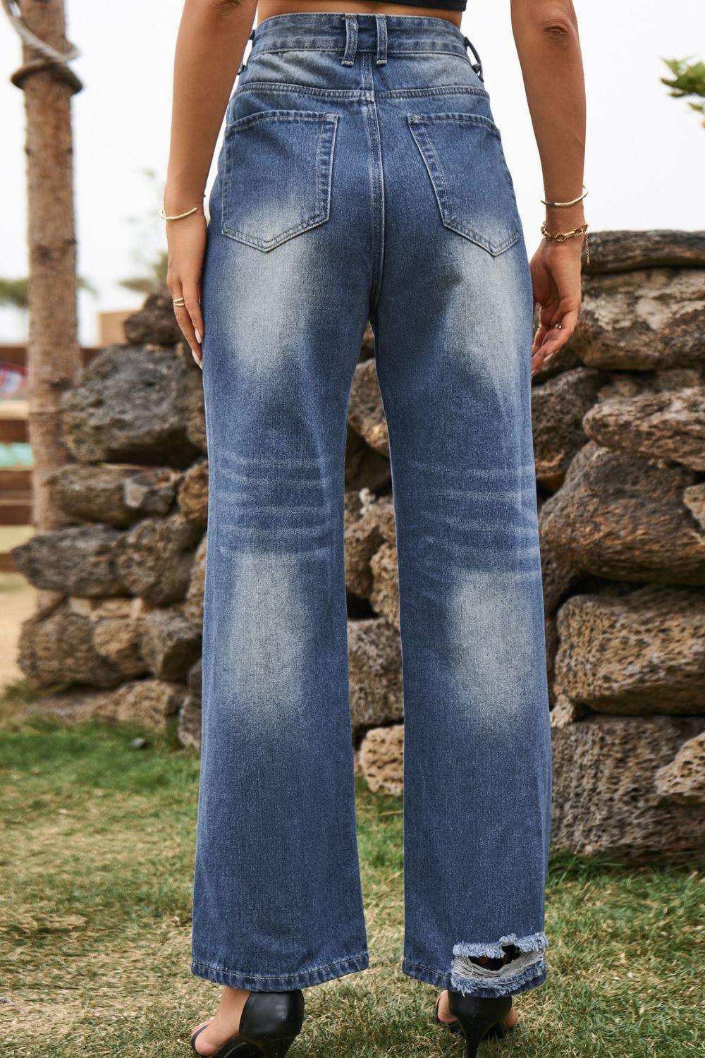 Distressed Buttoned Loose Fit Jeans Carauana Store