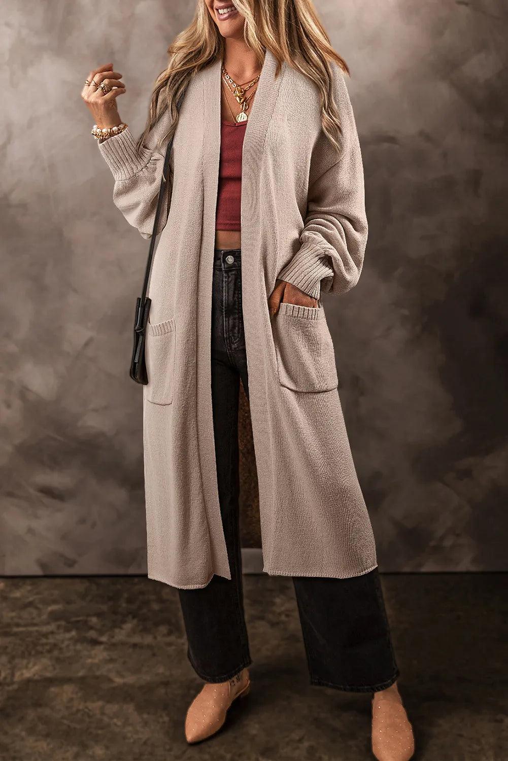 Pocketed Open Front Long Sleeve Cardigan CaRaUaNa Fashion