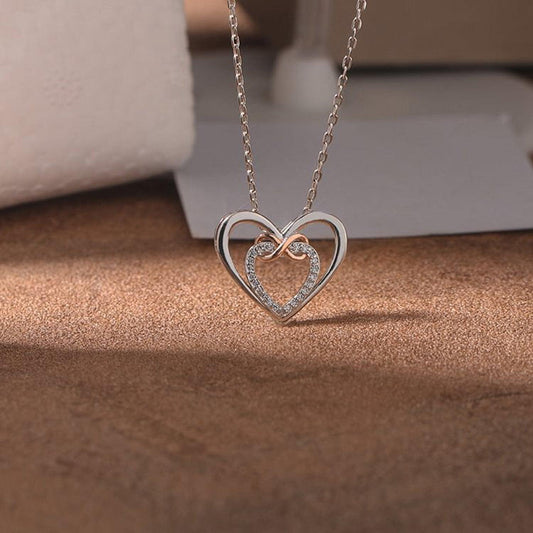 Heart Shape Inlaid Zircon 925 Sterling Silver Necklace Carauana Store