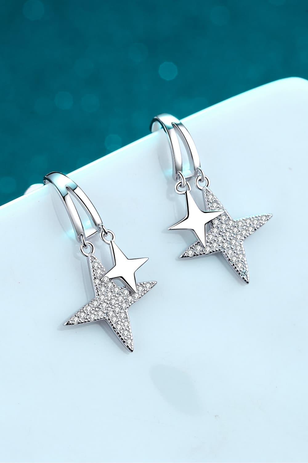 Moissanite Star Rhodium-Plated Drop Earrings CaRaUaNa Fashion