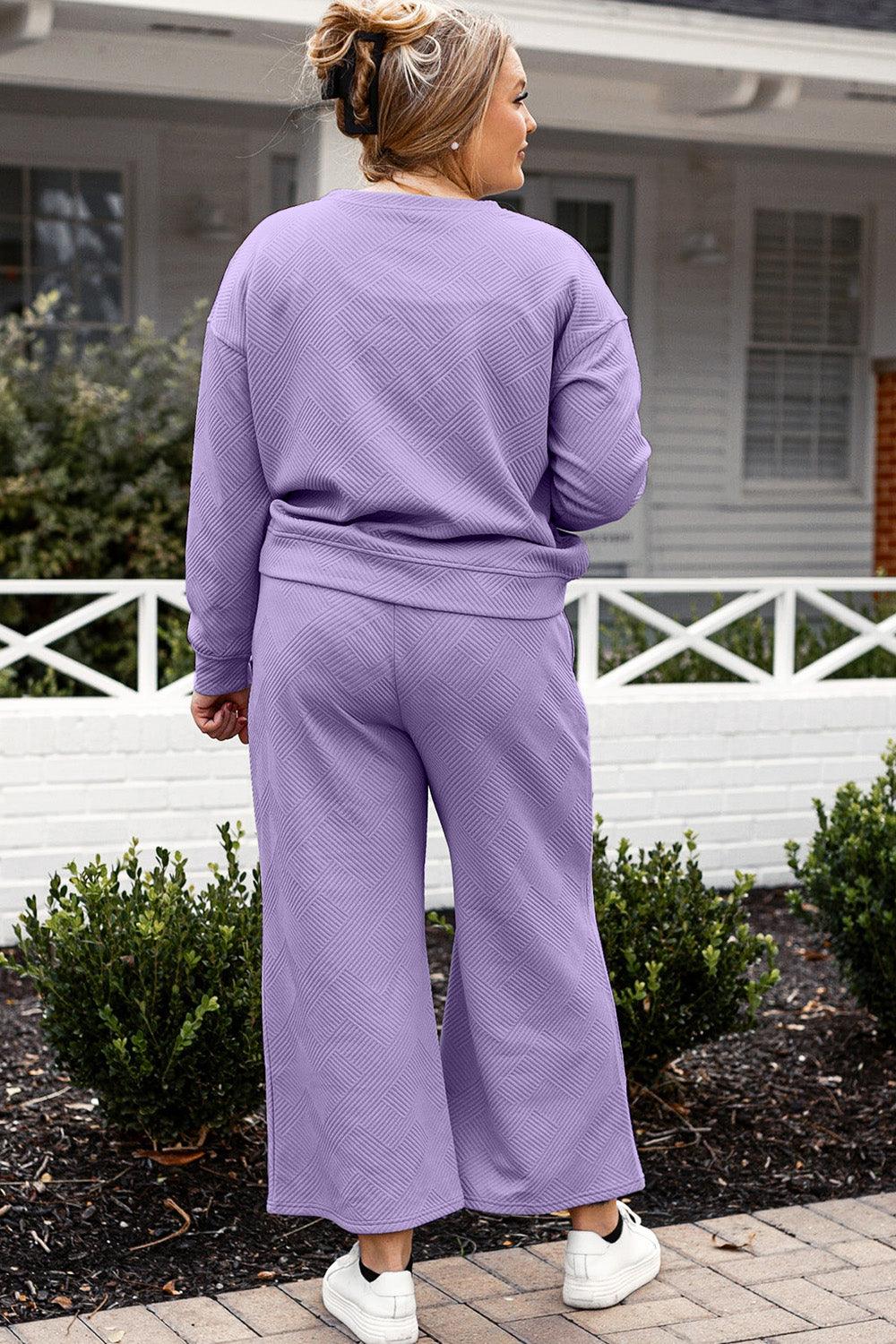 Double Take Full Size Textured Long Sleeve Top and Drawstring Pants Set Carauana Store
