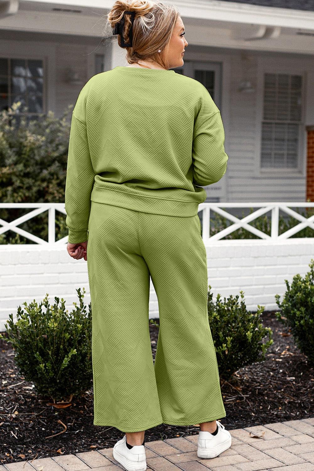 Double Take Full Size Textured Long Sleeve Top and Drawstring Pants Set Carauana Store