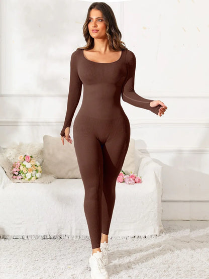 Scoop Neck Long Sleeve Active Jumpsuit CaRaUaNa Fashion