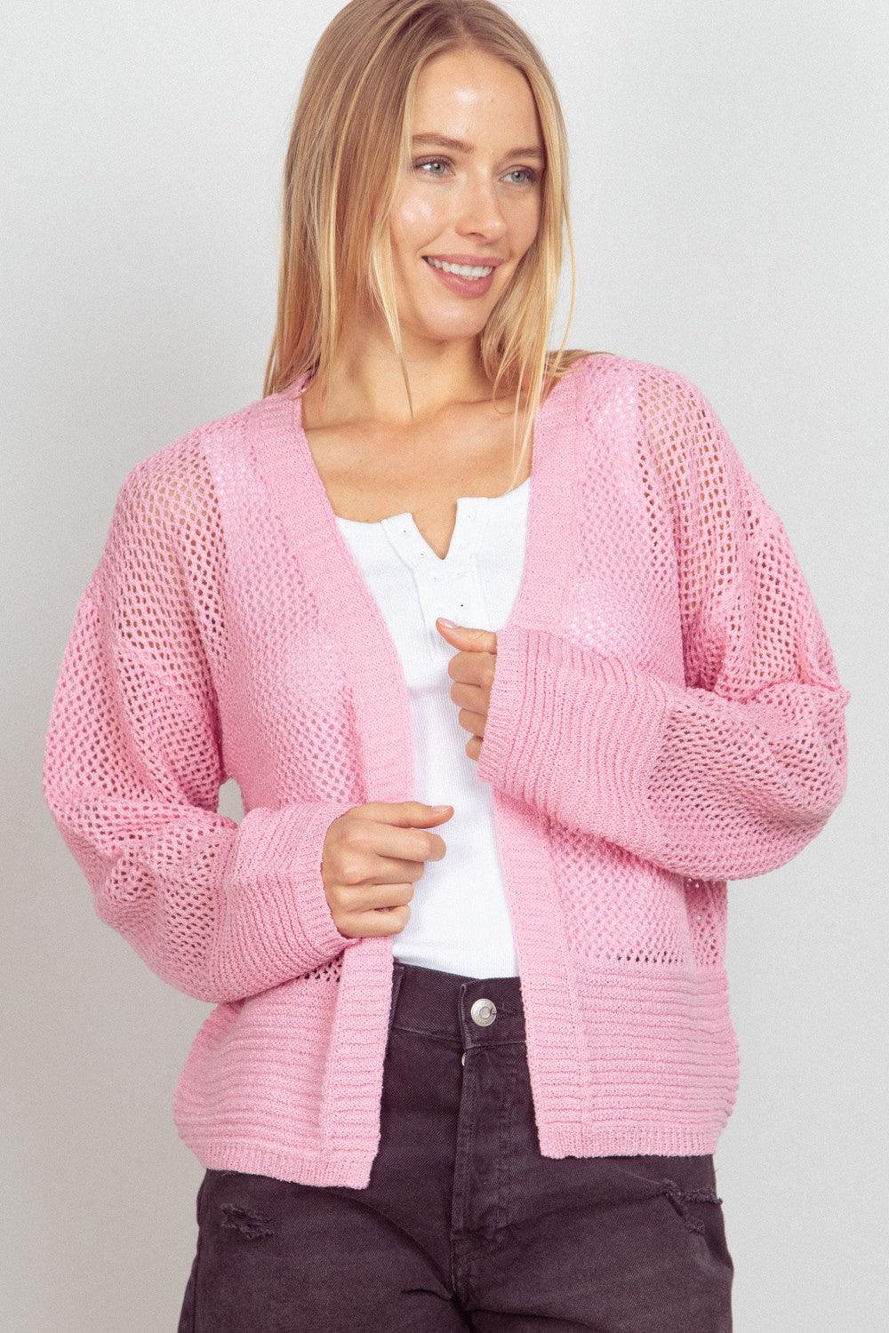VERY J Eyelet Open Front Long Sleeve Cardigan Carauana Store