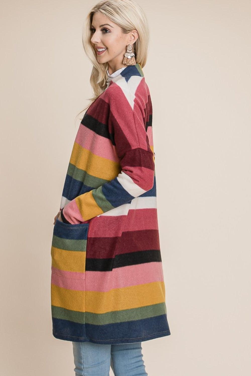 BOMBOM Color Block Striped Open Front Cardigan Carauana Store