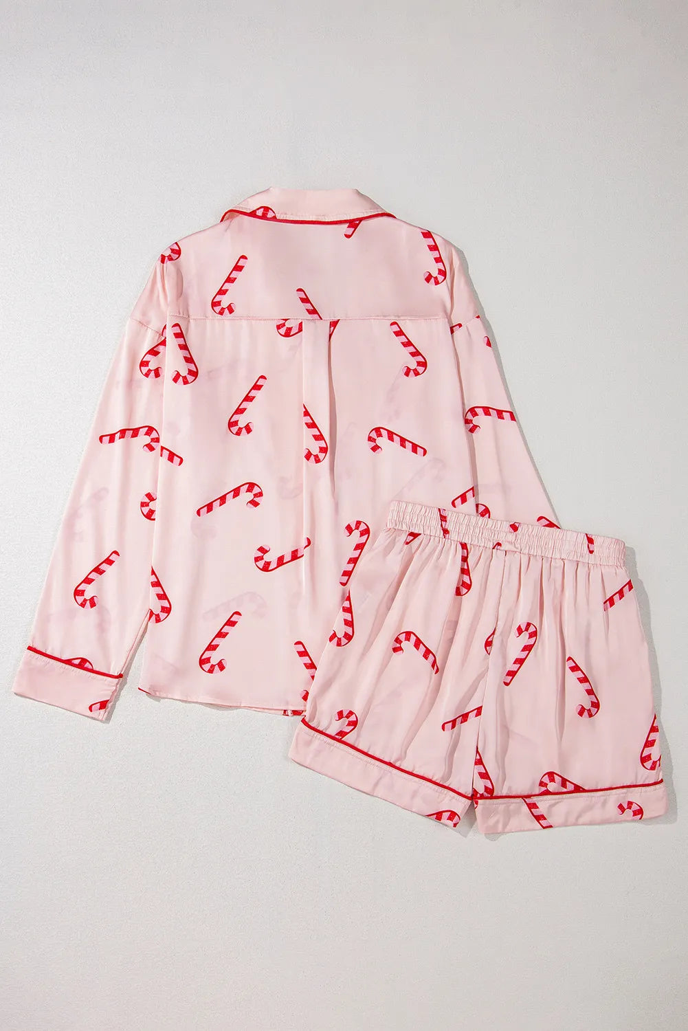Candy Cane Collared Neck Long Sleeve Top and Shorts Lounge Set Carauana Store