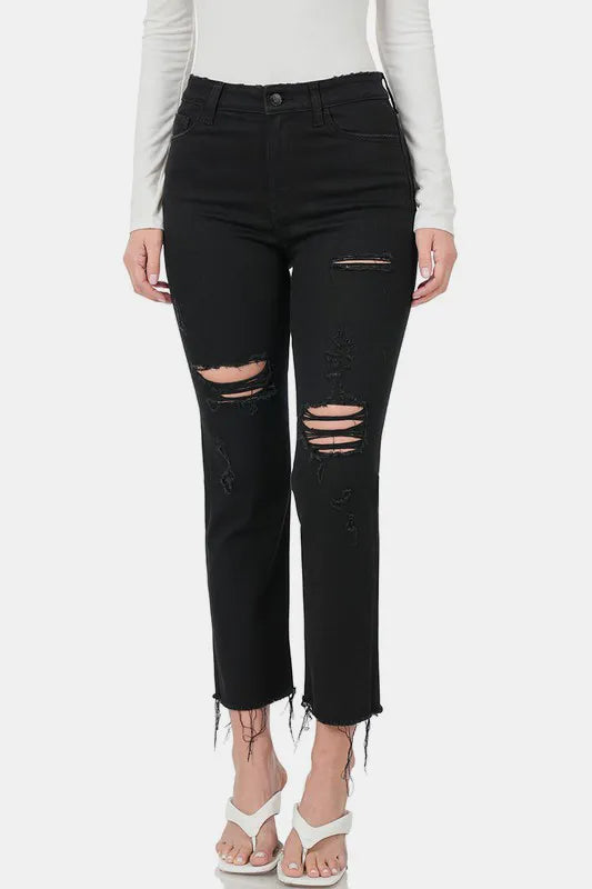 Zenana Distressed Raw Hem Cropped Jeans Carauana Store