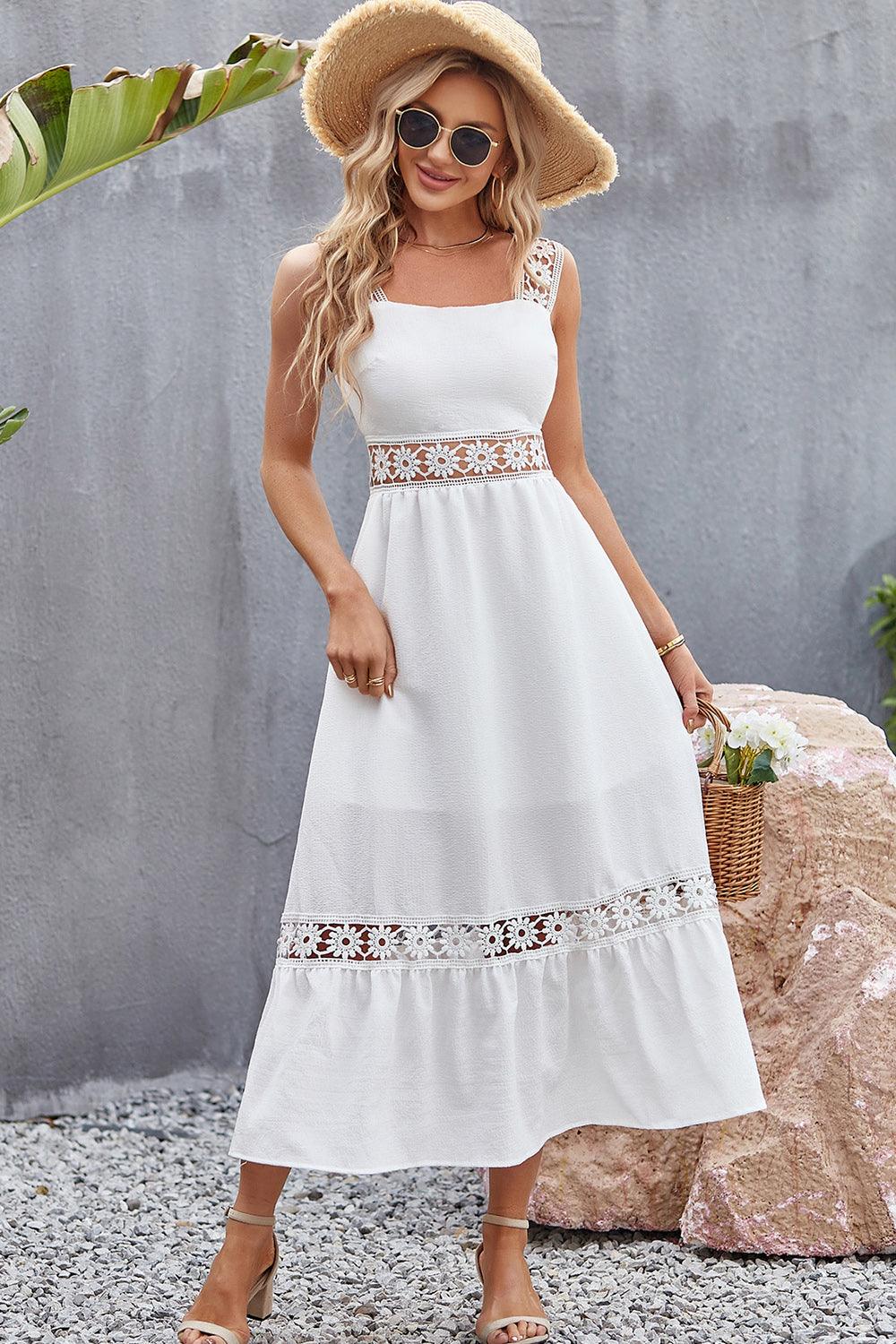 Spliced Lace Square Neck Sleeveless Midi Dress Carauana Store