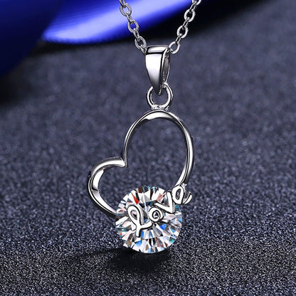 2 Carat Moissanite Heart 925 Sterling Silver Necklace Carauana Store