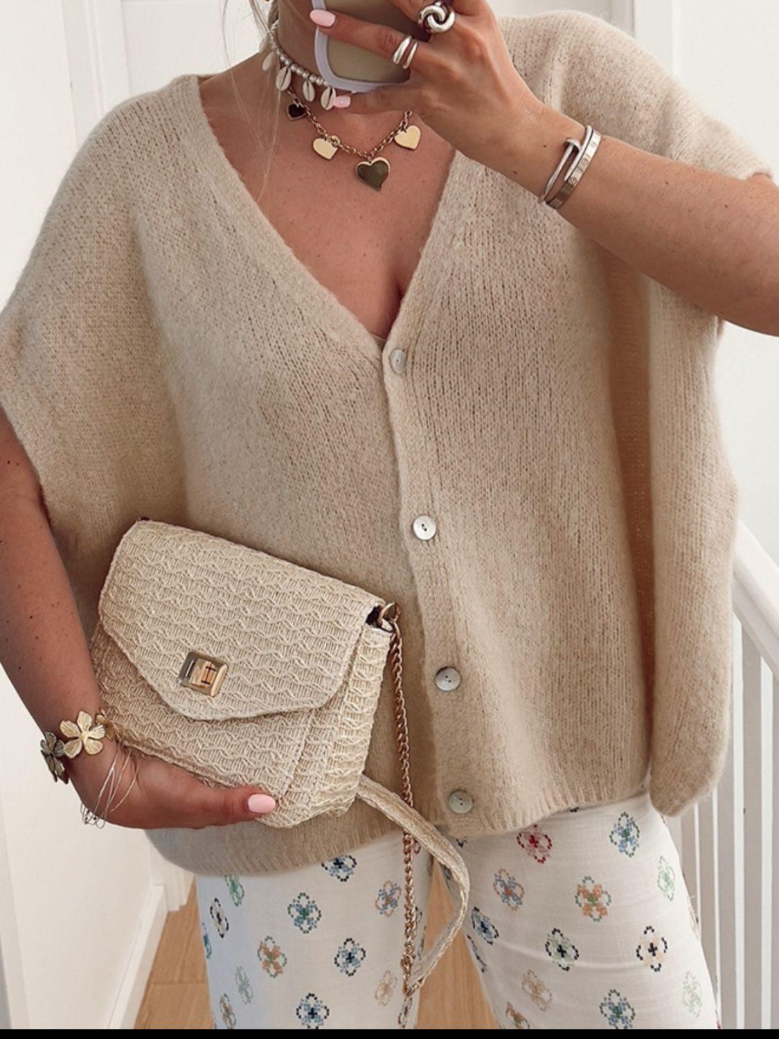 V-Neck Button Up Short Sleeve Cardigan Carauana Store